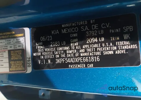 2023 Kia Forte Gt-Line from USA, damaged, VIN 3KPF54ADXPE661816